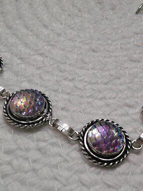 Beautiful RAINBOW FISH TITANIUM Handmade Sterling 925 Bracelet Size 8 1/2" #500E